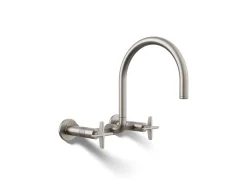 Two-hole wall-mount bridge kitchen sink faucet