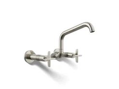 Two-hole wall-mount bridge kitchen sink faucet