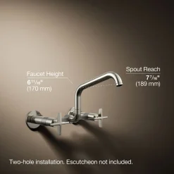 Two-hole wall-mount bridge kitchen sink faucet