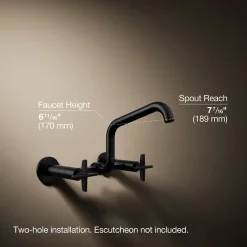 Two-hole wall-mount bridge kitchen sink faucet