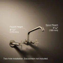 Two-hole wall-mount bridge kitchen sink faucet