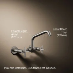 Two-hole wall-mount bridge kitchen sink faucet