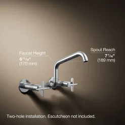 Two-hole wall-mount bridge kitchen sink faucet