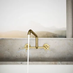 Two-hole wall-mount bridge kitchen sink faucet