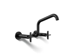 Two-hole wall-mount bridge kitchen sink faucet