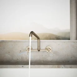 Two-hole wall-mount bridge kitchen sink faucet