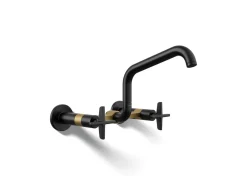Two-hole wall-mount bridge kitchen sink faucet
