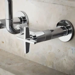 Two-hole wall-mount bridge kitchen sink faucet