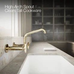 Two-hole wall-mount bridge kitchen sink faucet