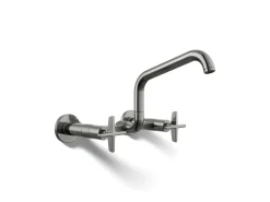 Two-hole wall-mount bridge kitchen sink faucet