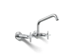 Two-hole wall-mount bridge kitchen sink faucet