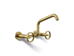 Two-hole wall-mount bridge kitchen sink faucet