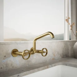 Two-hole wall-mount bridge kitchen sink faucet