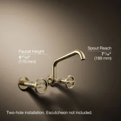 Two-hole wall-mount bridge kitchen sink faucet