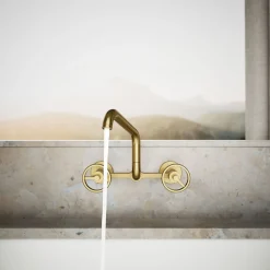 Two-hole wall-mount bridge kitchen sink faucet