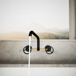 Two-hole wall-mount bridge kitchen sink faucet