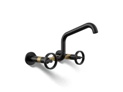 Two-hole wall-mount bridge kitchen sink faucet