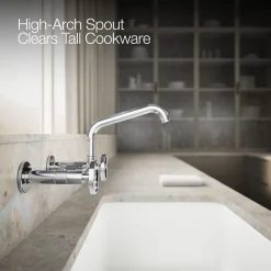 Two-hole wall-mount bridge kitchen sink faucet