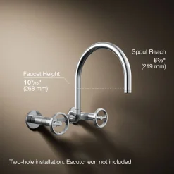 Two-hole wall-mount bridge kitchen sink faucet