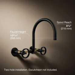 Two-hole wall-mount bridge kitchen sink faucet
