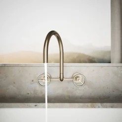 Two-hole wall-mount bridge kitchen sink faucet