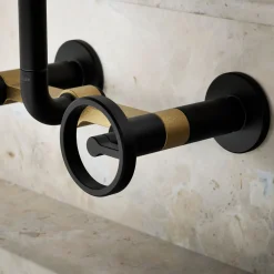 Two-hole wall-mount bridge kitchen sink faucet
