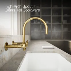 Two-hole wall-mount bridge kitchen sink faucet