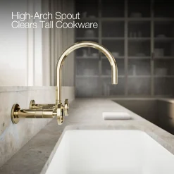 Two-hole wall-mount bridge kitchen sink faucet