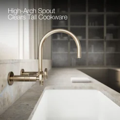 Two-hole wall-mount bridge kitchen sink faucet