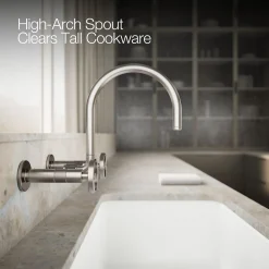 Two-hole wall-mount bridge kitchen sink faucet