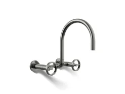 Two-hole wall-mount bridge kitchen sink faucet