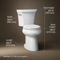 Two-piece elongated comfort height toilet, 1.28 gpf