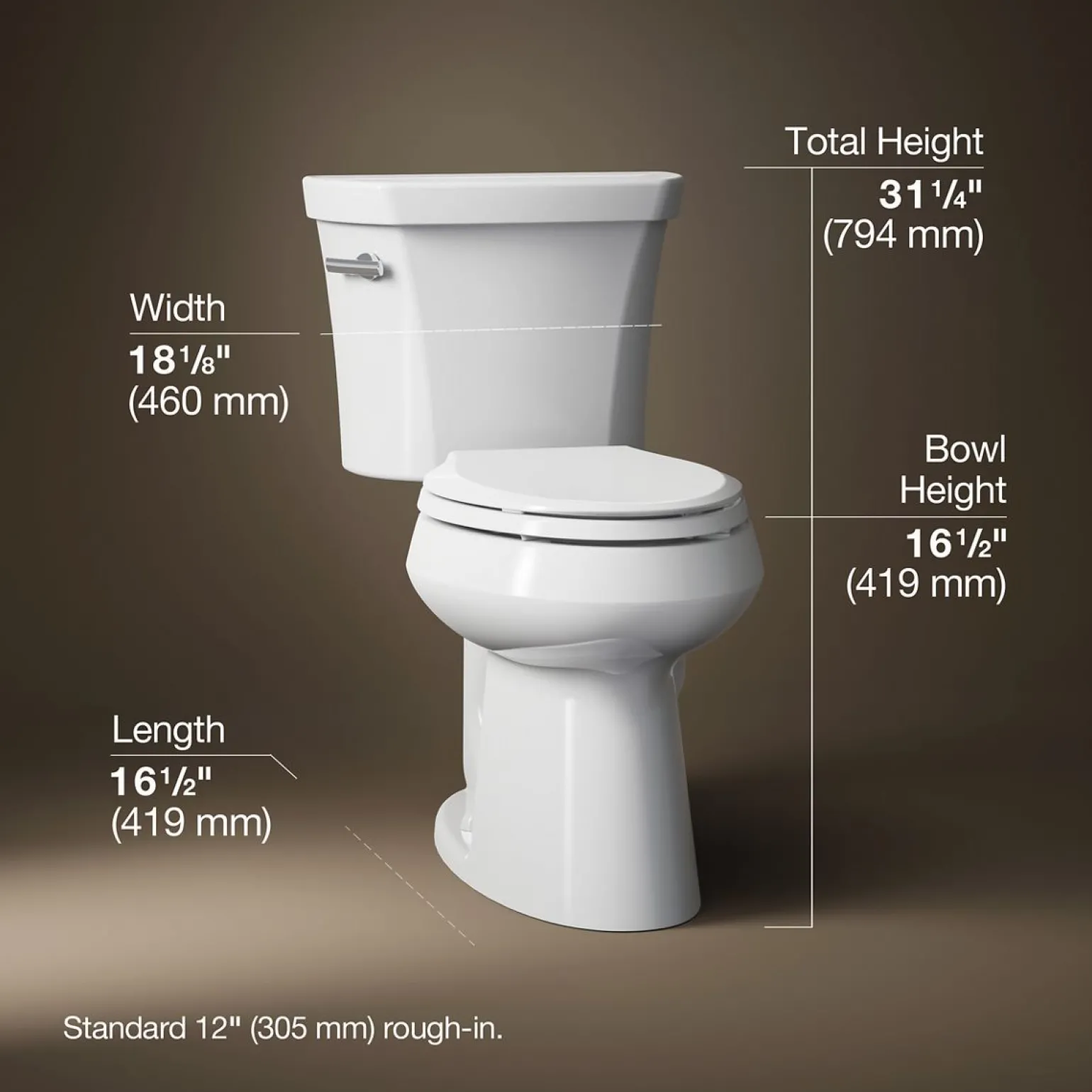 Two-piece elongated comfort height toilet, 1.28 gpf