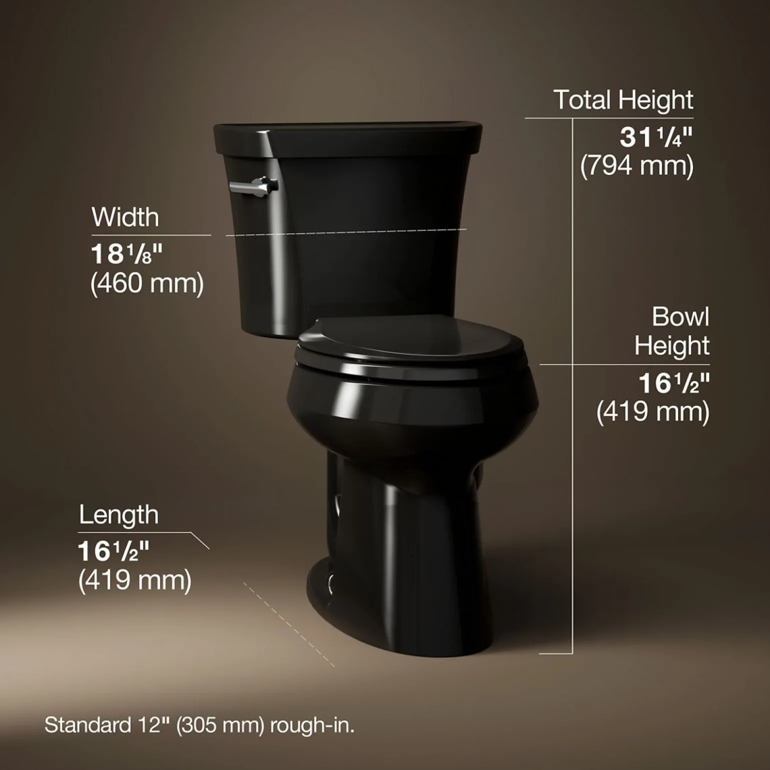Two-piece elongated comfort height toilet, 1.28 gpf