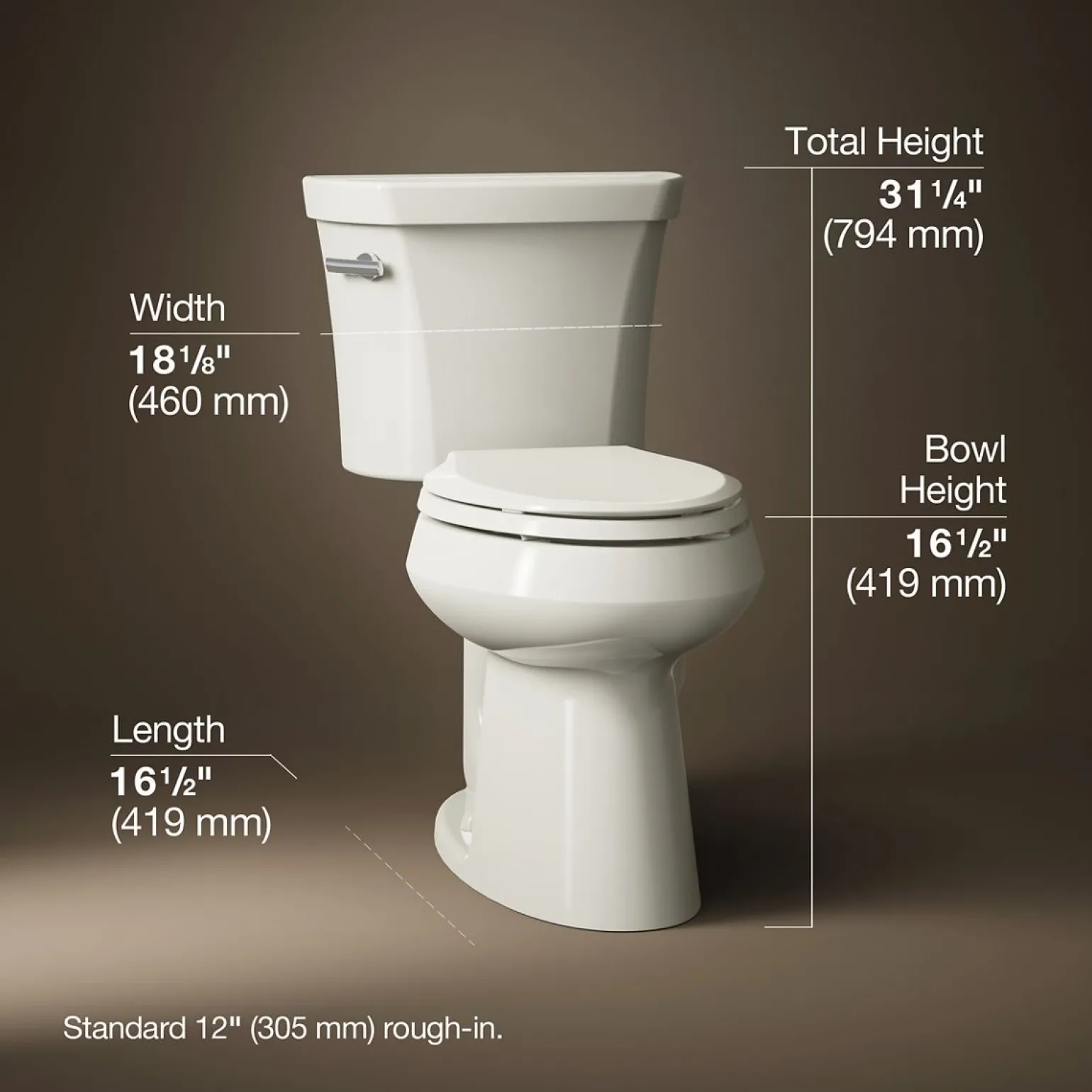 Two-piece elongated comfort height toilet, 1.28 gpf