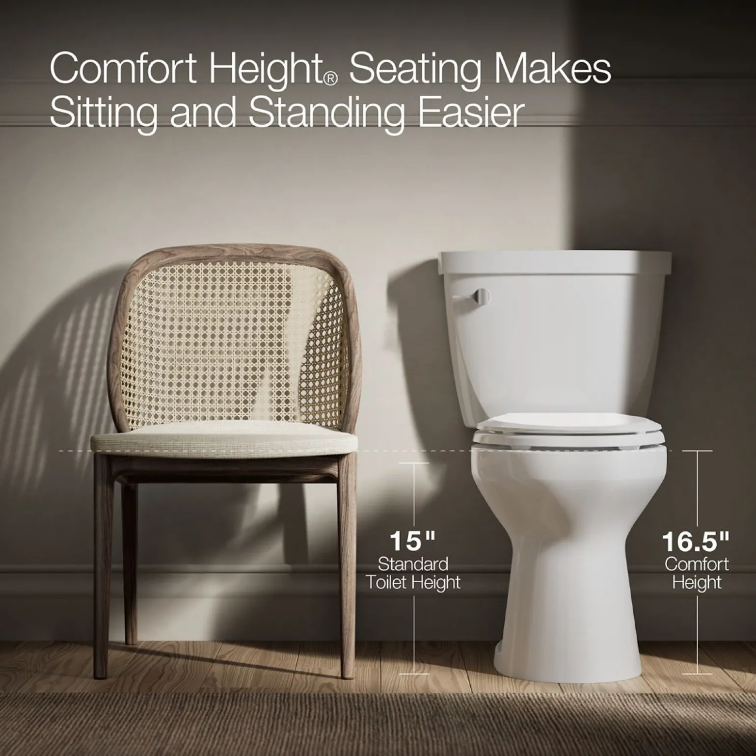 Two-piece elongated comfort height toilet, 1.28 gpf
