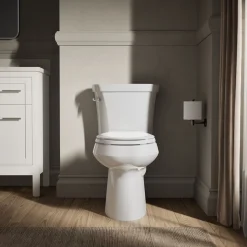 Two-piece elongated comfort height toilet, 1.28 gpf