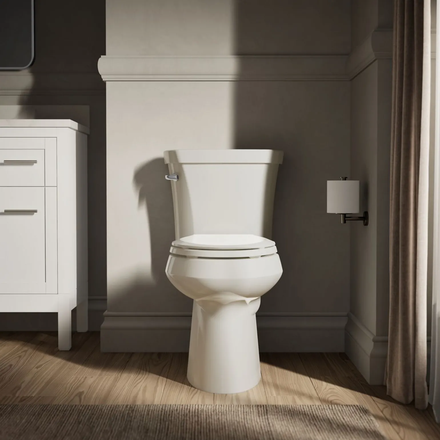 Two-piece elongated comfort height toilet, 1.28 gpf
