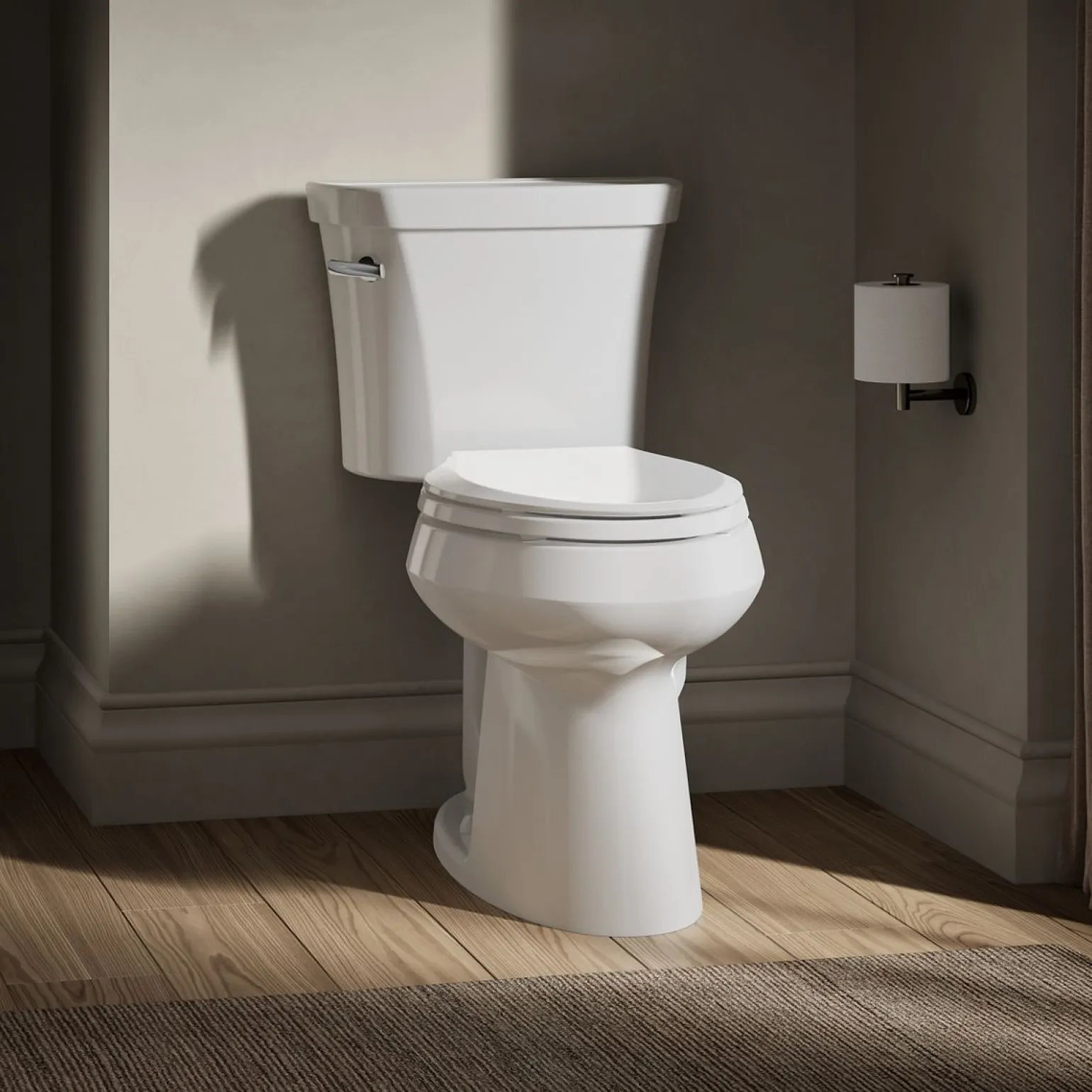 Two-piece elongated comfort height toilet, 1.28 gpf