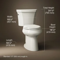 Two-piece elongated toilet, dual-flush