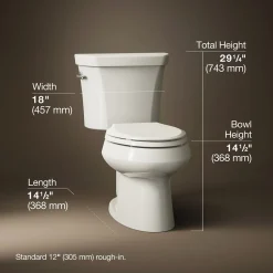 Two-piece elongated toilet, dual-flush