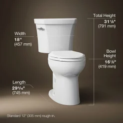 Two-piece elongated toilet, 1.6 gpf