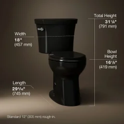 Two-piece elongated toilet, 1.28 gpf