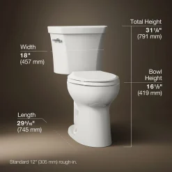 Two-piece elongated toilet, 1.28 gpf