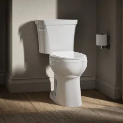 Two-piece elongated toilet, 1.28 gpf