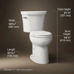 Two-piece elongated toilet, 1.28 gpf