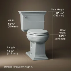 Two-piece elongated toilet, 1.28 gpf