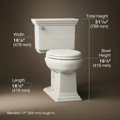 Two-piece elongated toilet, 1.28 gpf