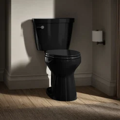 Two-piece elongated toilet, 1.28 gpf