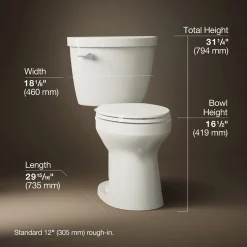 Two-piece elongated toilet, 1.28 gpf